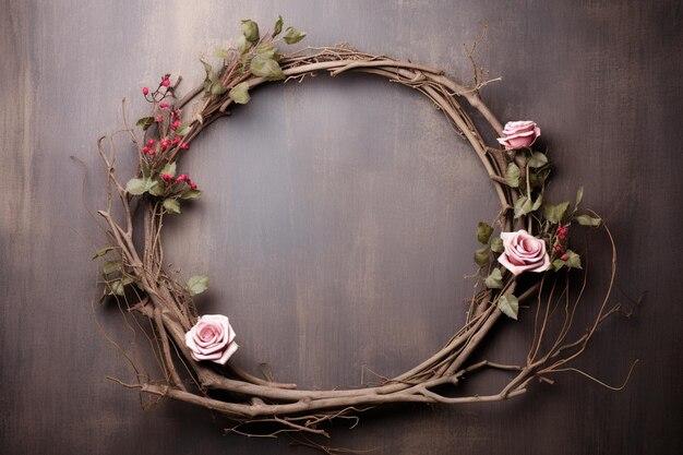 Photo flower frame on wooden background