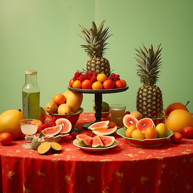 flower and fruit on the table