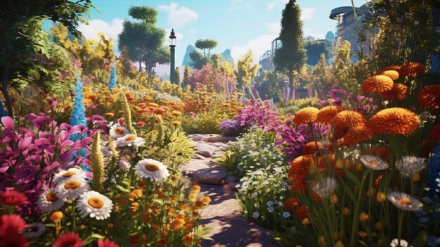 Foto giardino di fiori celebrazione gioiosa felice ia generativa