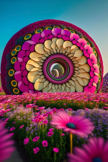 Flower garden filled with lots of pink flowers generative ai