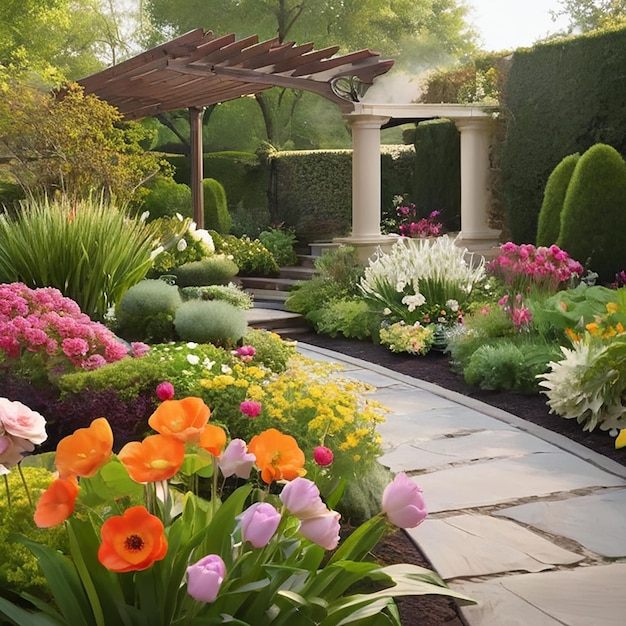 Foto giardino di fiori con ia