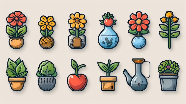 Цветочные и садовые контуры - это минималистический набор веб-икон Коллекция контурных икон Простая векторная иллюстрация