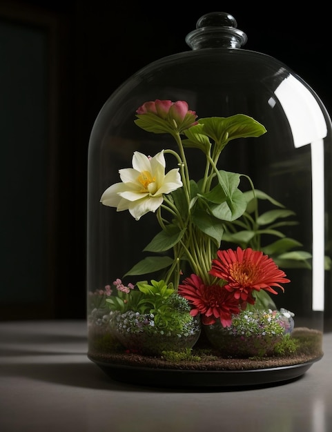 ガラスのディスプレイ写真の花