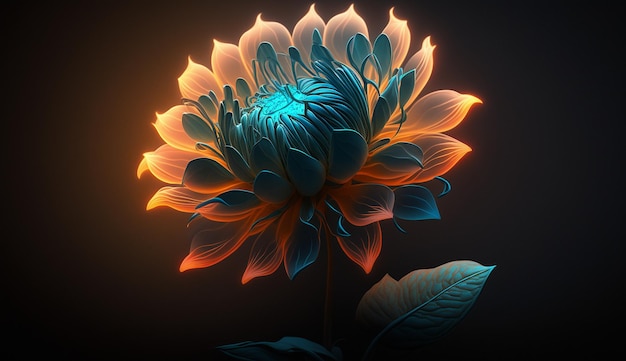 A flower glowing in the dark light shining photography AI Generated Photo