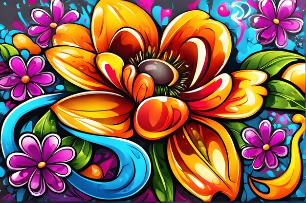 Flower Graffiti Wallpaper Graffiti Background Floral Graffiti Pattern Flower Graffiti background Flower Graffiti Art Floral Graffiti Paint AI Generative