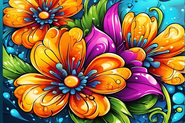 Photo flower graffiti wallpaper graffiti background floral graffiti pattern flower graffiti background flower graffiti art floral graffiti paint ai generative