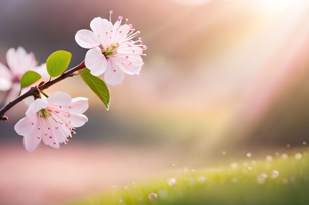 A flower on a grass with the sun shining on it