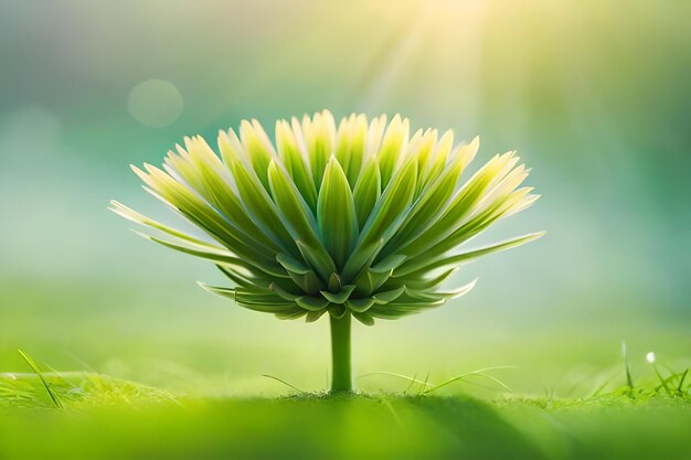 A flower on a green background with the sun behind it