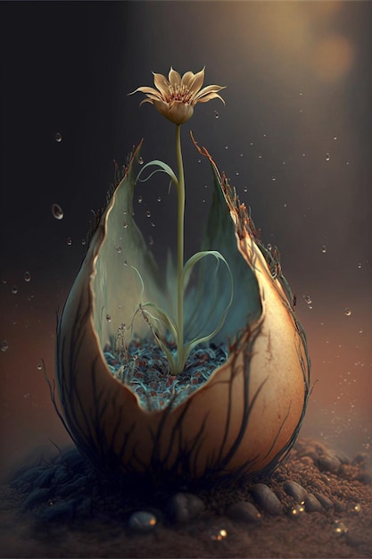 Flower growing out of a broken egg shell generative ai