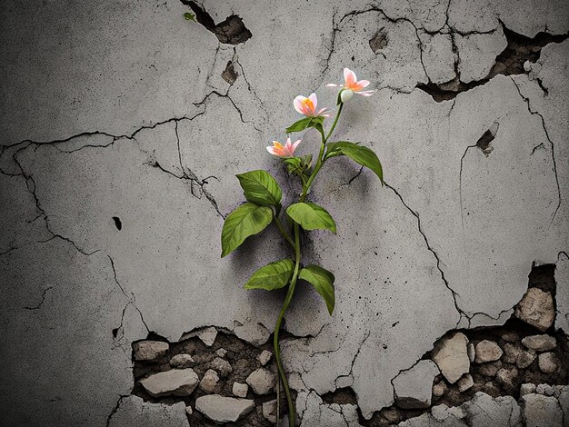 Photo a flower growing through a crack in a concrete wall