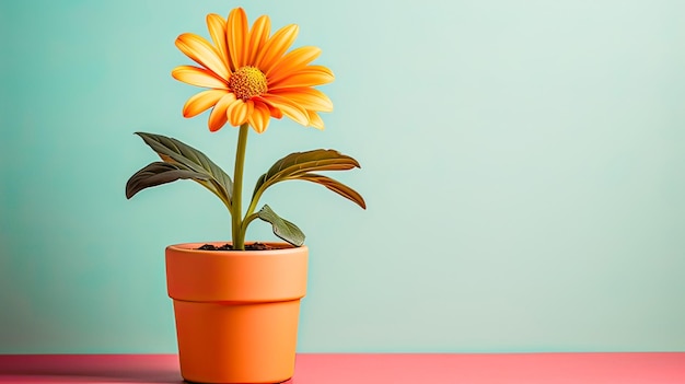 Foto un fiore cresce su uno sfondo colorato in un vaso da fiore