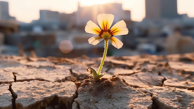 Flower grows from dry land