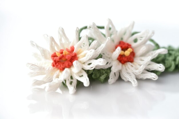 A flower headband with a white and orange flower.