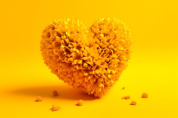 A flower heart shaped item placed on a yellow background