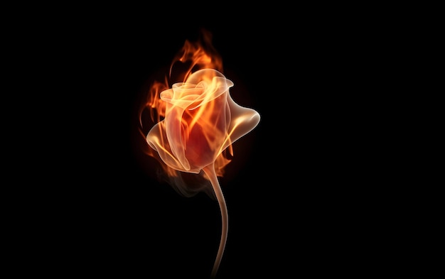 A flower is burning in flames on a black background.