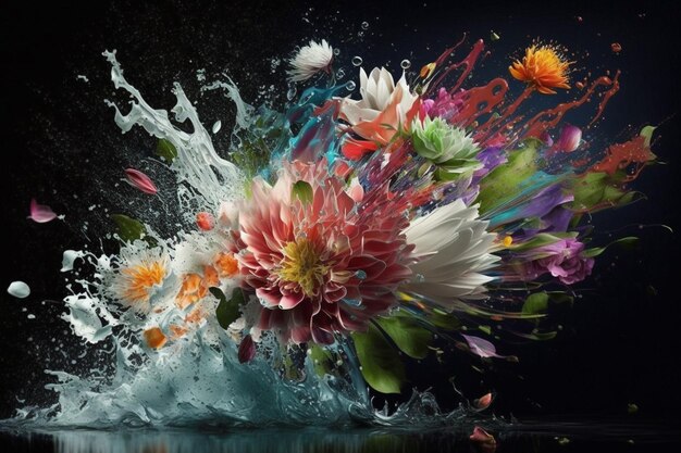 A flower is falling into a splash of water