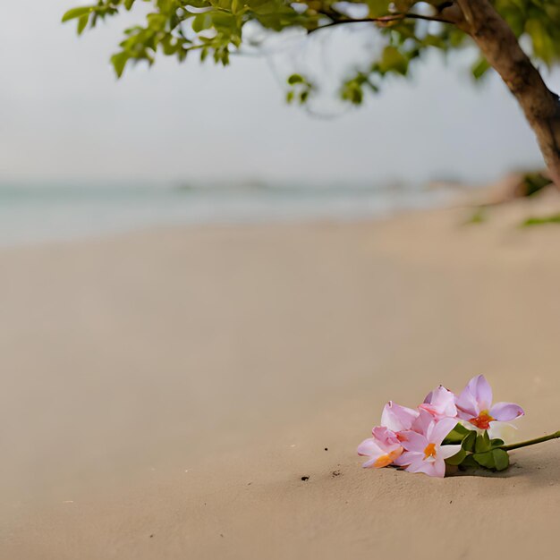 a flower is growing in the sand on a beach