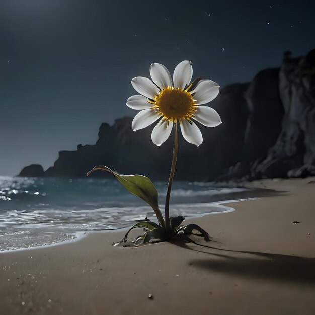 a flower is growing in the sand on a beach