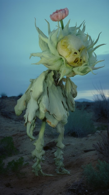 Foto un fiore è nel mezzo di un deserto generativo ai