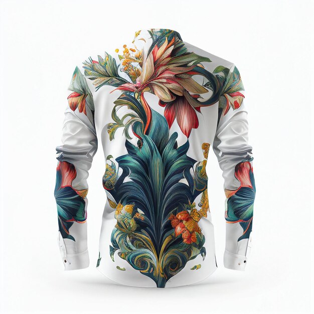 Flower and leaf print on white shirt on isolated background Created with Generative AI technology