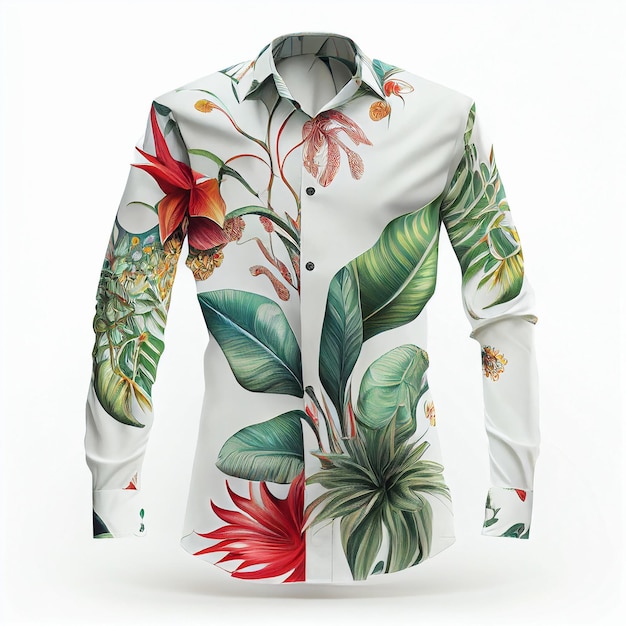 Flower and leaf print on white shirt on isolated background Created with Generative AI technology