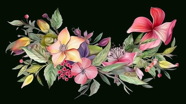 Foto l'acquerello di fiori e foglie può essere usato come saluto