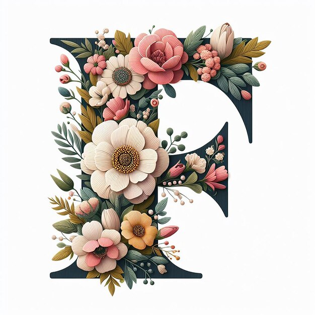 Photo flower letter f floral monogram on a white background