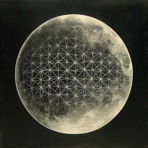 Photo flower of life sacred geometry in the moon with sepia tone