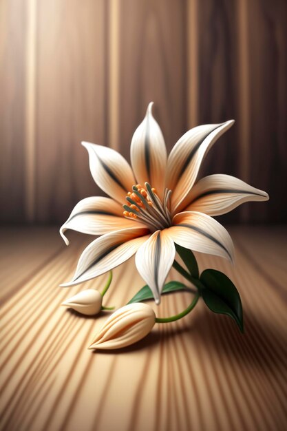 Flower on the light wood wallpaper 8k 3d day light hyperrealistic