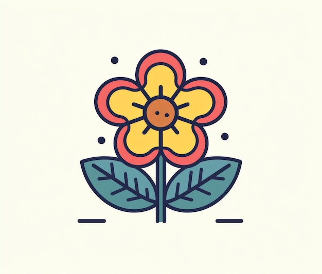 ベージュの背景に黄色と赤の花を持つ花のロゴ
