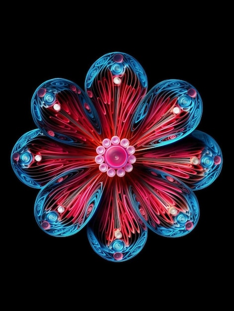 Photo a flower made of blue and pink paper with a flower in the middle.