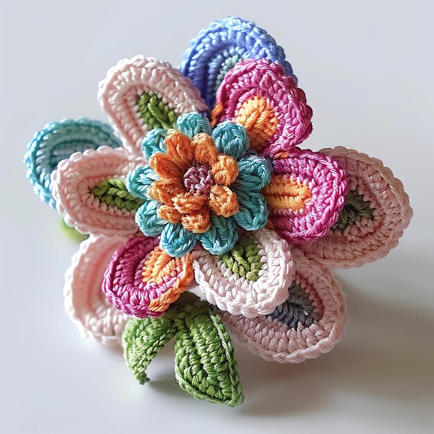 Foto un fiore fatto di crochet con un fiore al centro