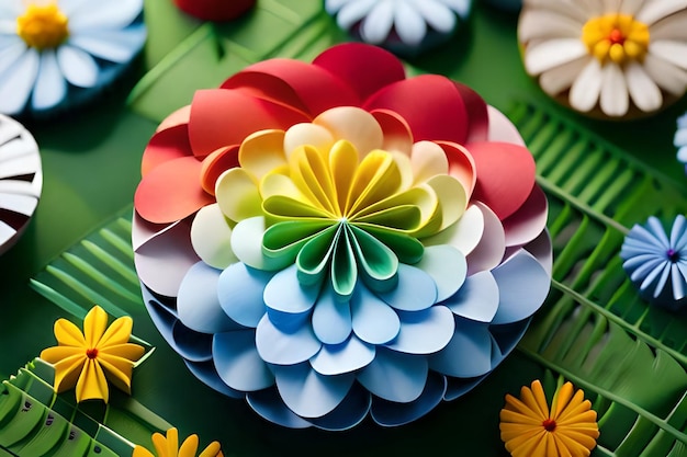 a flower made out of paper flowers.