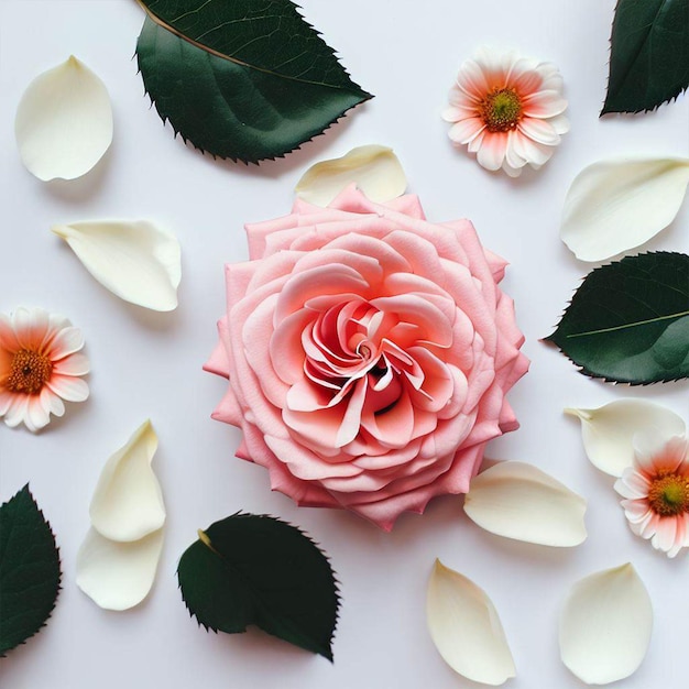 A flower made of paper with petals and leaves on it