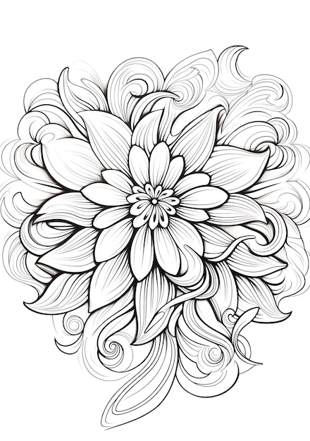 Foto pagina da colorare mandala di fiori in bianco e nero