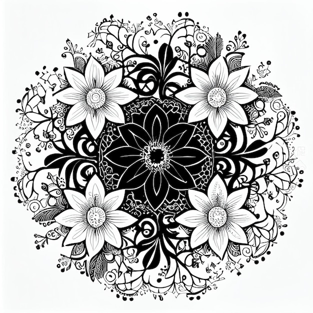 Flower Mandala outline illustration for coloring book page Coloring card for kids and adults Generative AI