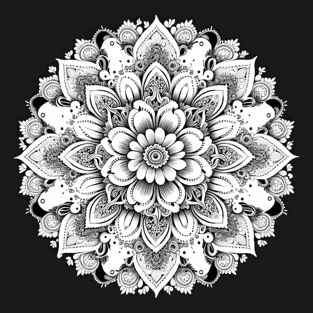 Flower Mandala outline illustration for coloring book page Coloring card for kids and adults Generative AI