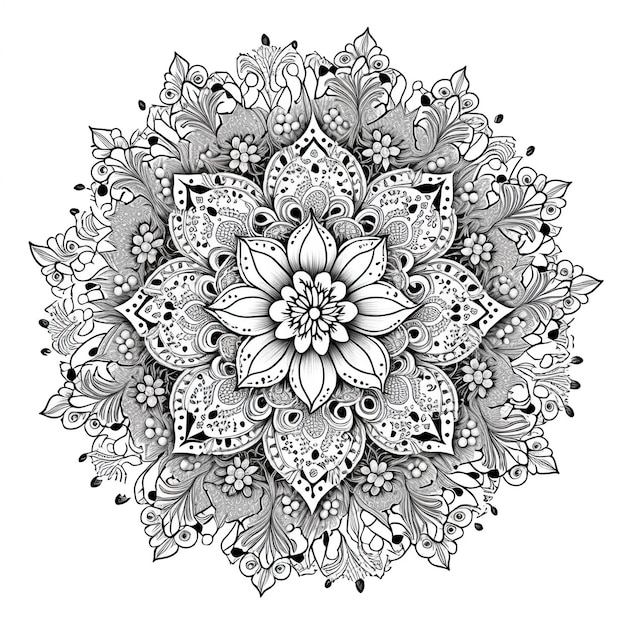 Flower Mandala outline illustration for coloring book page Coloring card for kids and adults Generative AI