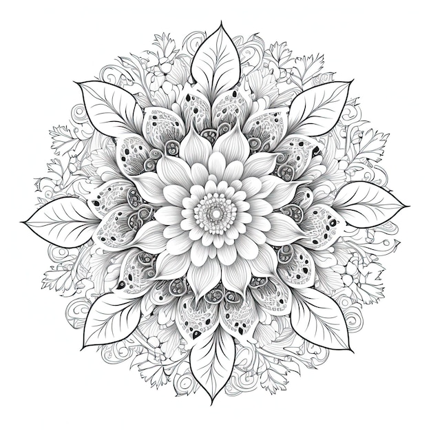 Flower Mandala outline illustration for coloring book page Coloring card for kids and adults Generative AI