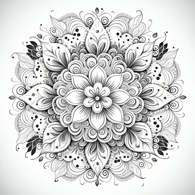 Photo flower mandala outline illustration for coloring book page coloring card for kids and adults generative ai