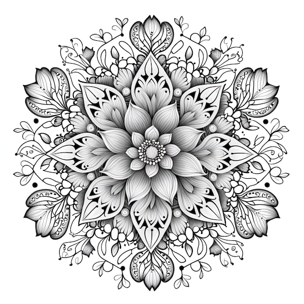 Flower Mandala outline illustration for coloring book page Coloring card for kids and adults Generative AI