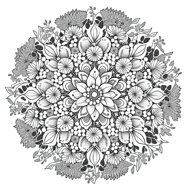 Flower Mandala outline illustration for coloring book page Coloring card for kids and adults Generative AI