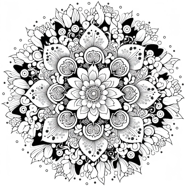 Flower Mandala overzichtsillustratie voor het kleuren van de fotoboekpagina Kleurkaart voor kinderen en volwassenen Generatieve AI