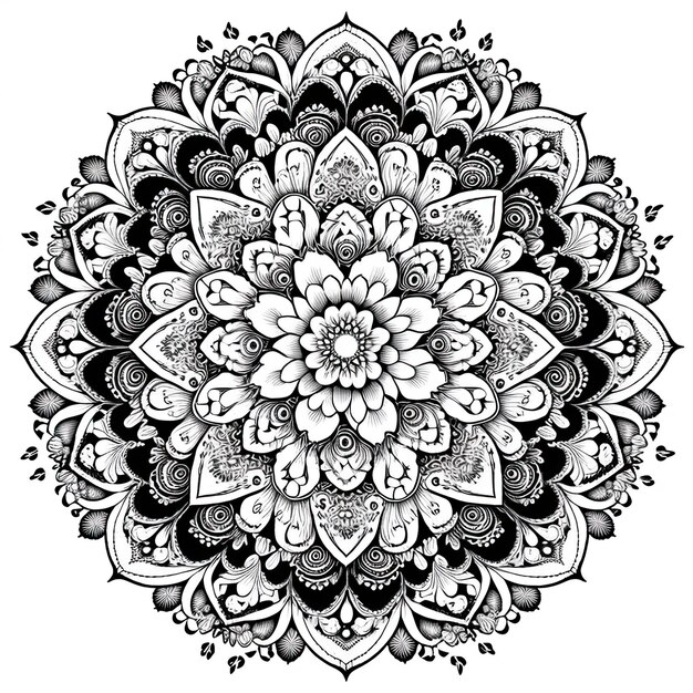 Flower Mandala overzichtsillustratie voor het kleuren van de fotoboekpagina Kleurkaart voor kinderen en volwassenen Generatieve AI