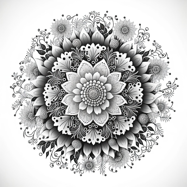 Foto flower mandala overzichtsillustratie voor het kleuren van de fotoboekpagina kleurkaart voor kinderen en volwassenen generatieve ai