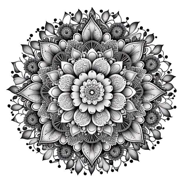 Foto flower mandala overzichtsillustratie voor het kleuren van de fotoboekpagina kleurkaart voor kinderen en volwassenen generatieve ai