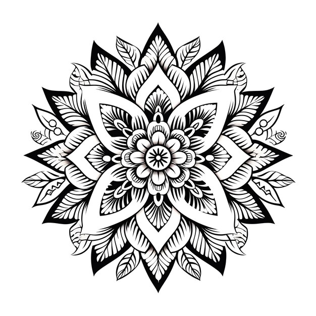 Foto disegno di mandala floreale su sfondo bianco per la decorazione pagina da colorare mandala disegno ornamentale