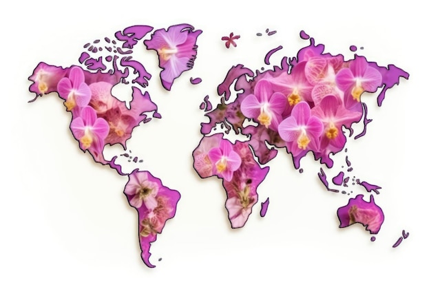 Flower Map a World Map Made of Flowers Abstract Generative AI Illustration