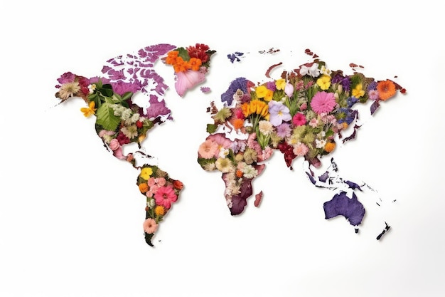 Flower Map a World Map Made of Flowers Abstract Generative AI Illustration