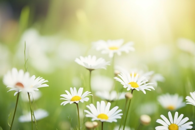 Flower meadow with daisies in sunlight closeup summer background Ai generated